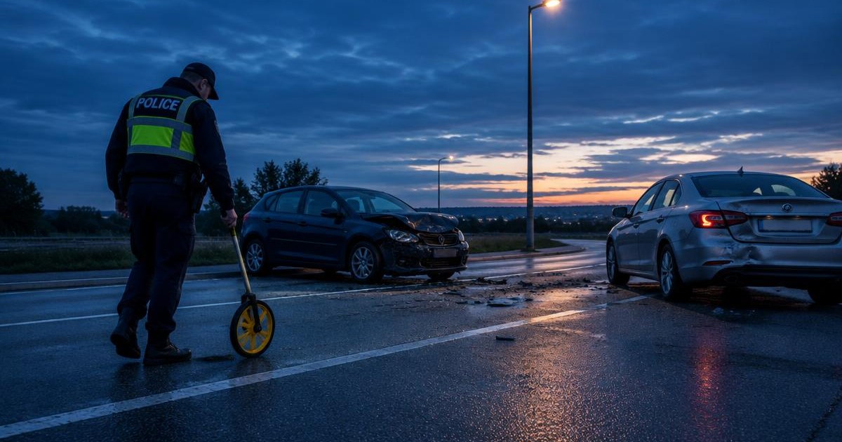 Agent mesurant distàncies en un accident de trànsit amb dos turismes